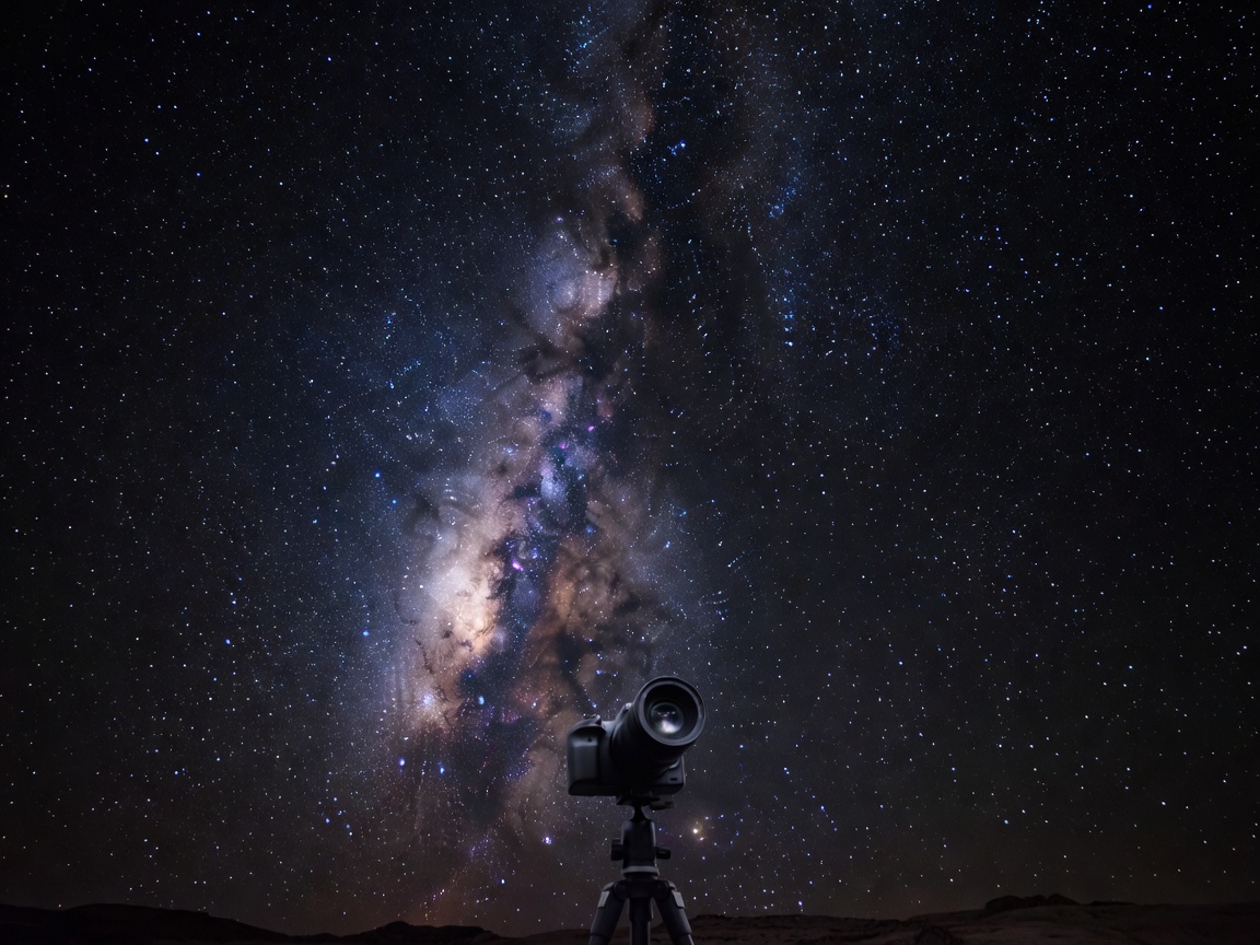 Camera Lens Pointed at Milky Way Galaxy Stars