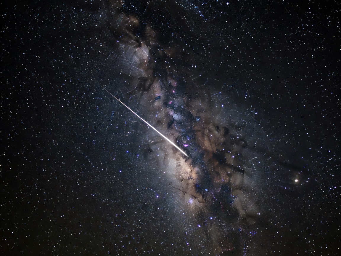 Perseid Meteor Streak across Stars and Milky Way Galaxy